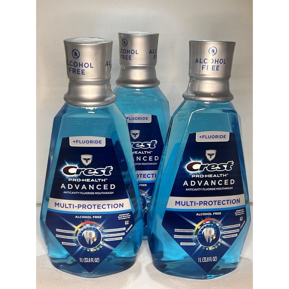 Set of 3 Crest Pro-Health Advanced Alcohol Free Mouthwash 1L Sodium Fluoride